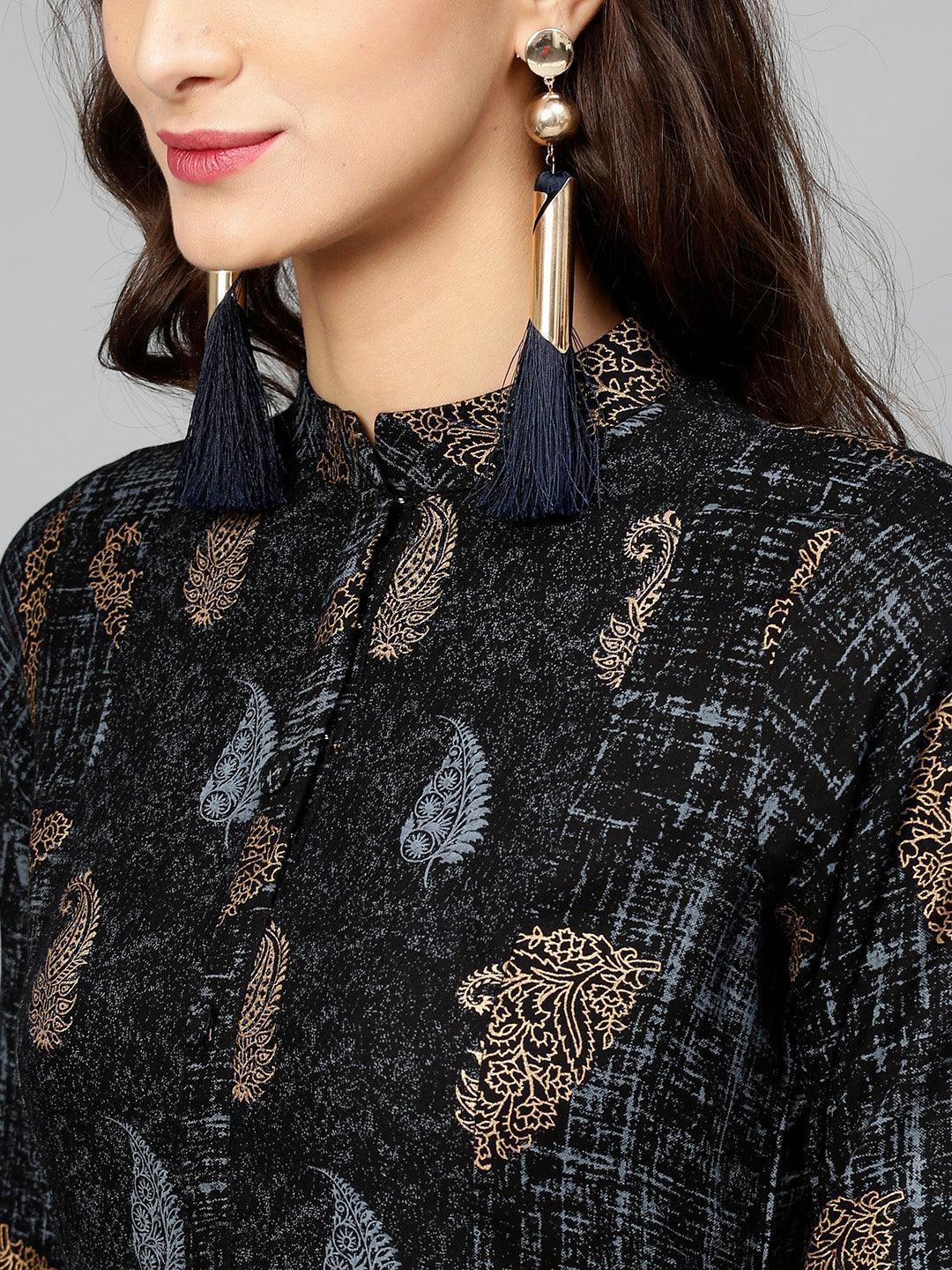 Black Printed Rayon Kurta