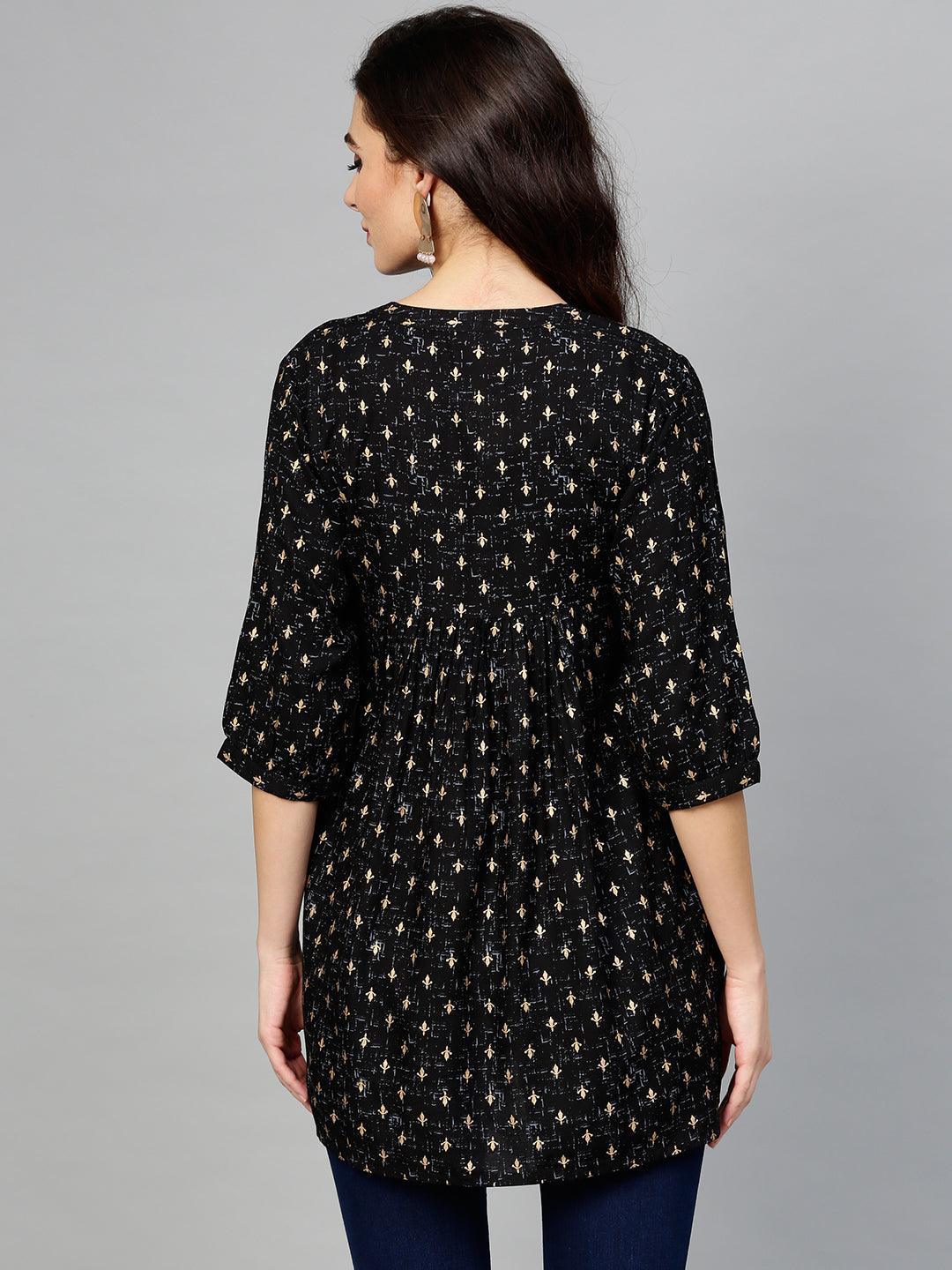 Black Printed Rayon Kurti