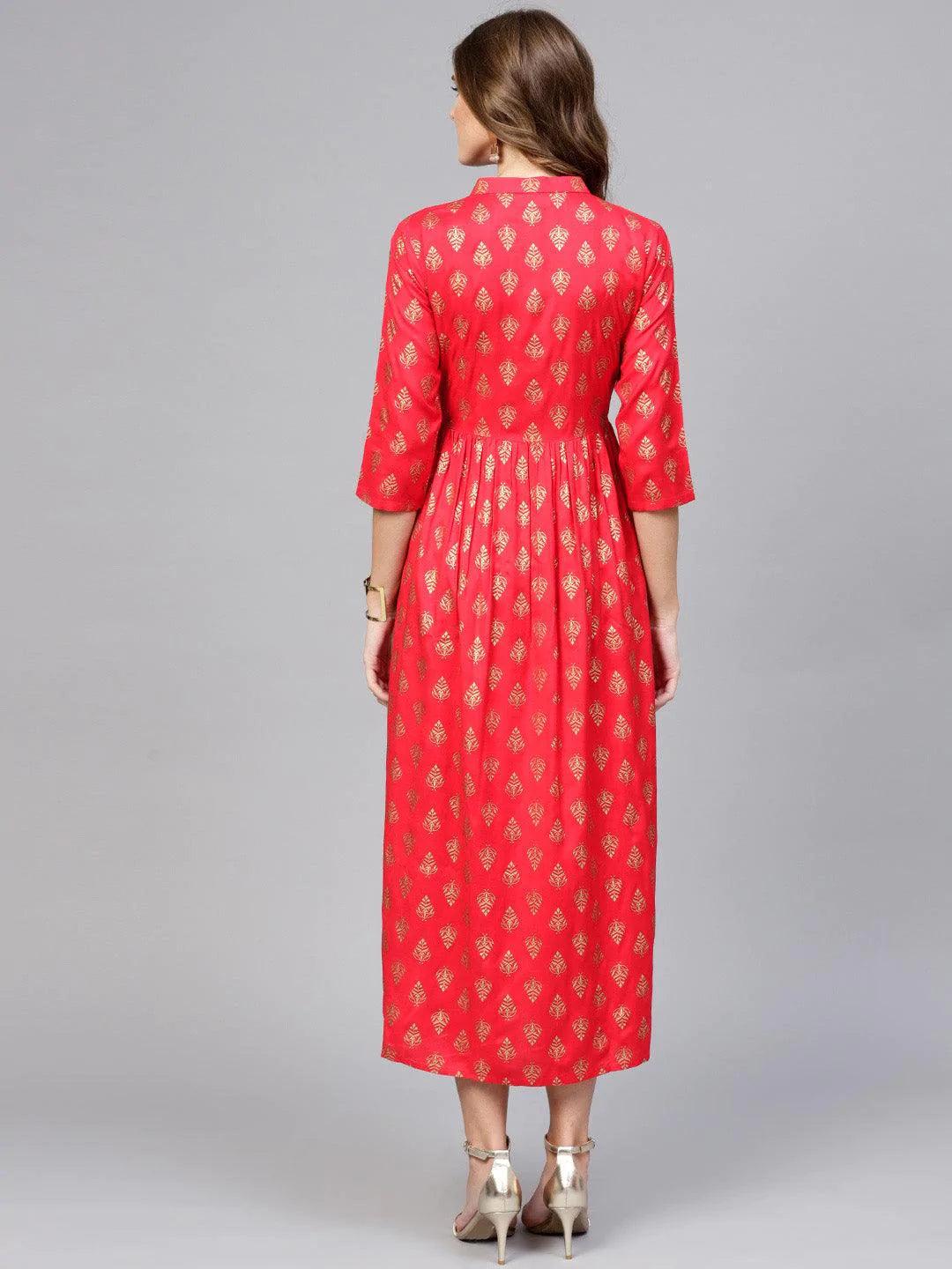 Red Printed Rayon Dress