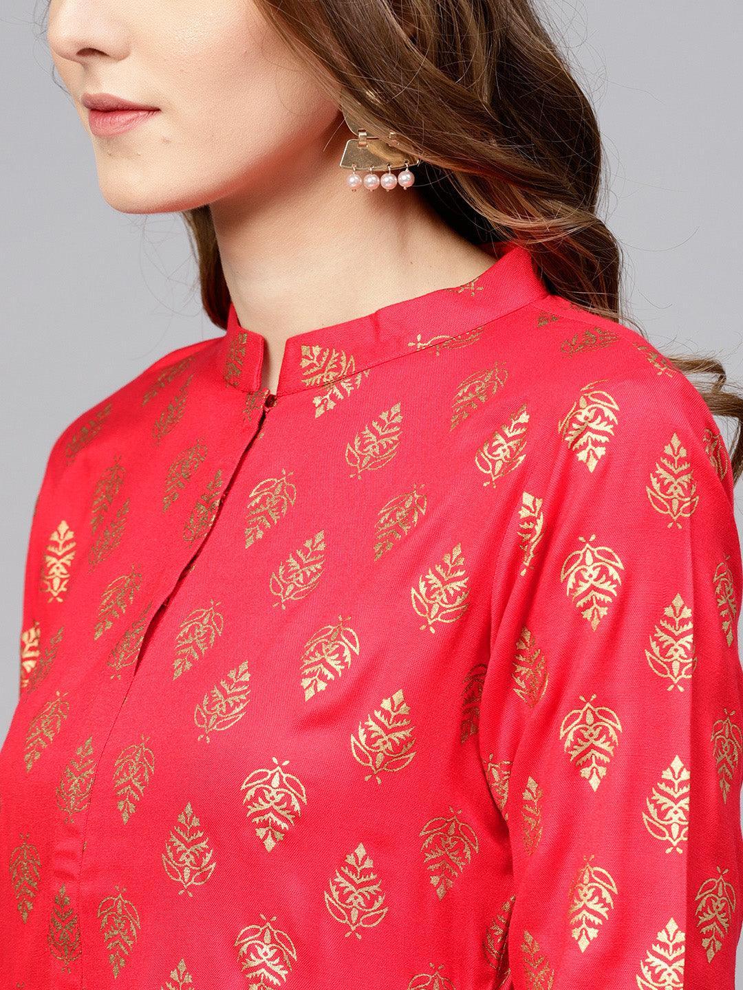 Red Printed Rayon Dress