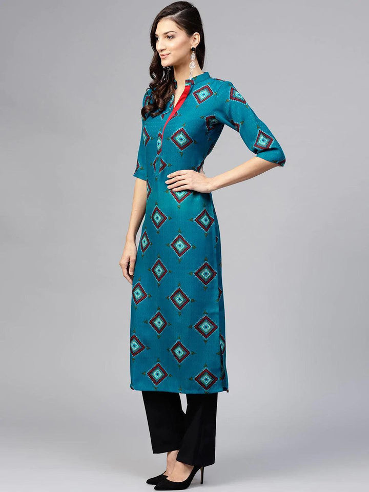 Blue Printed Polyester Kurta - ShopLibas