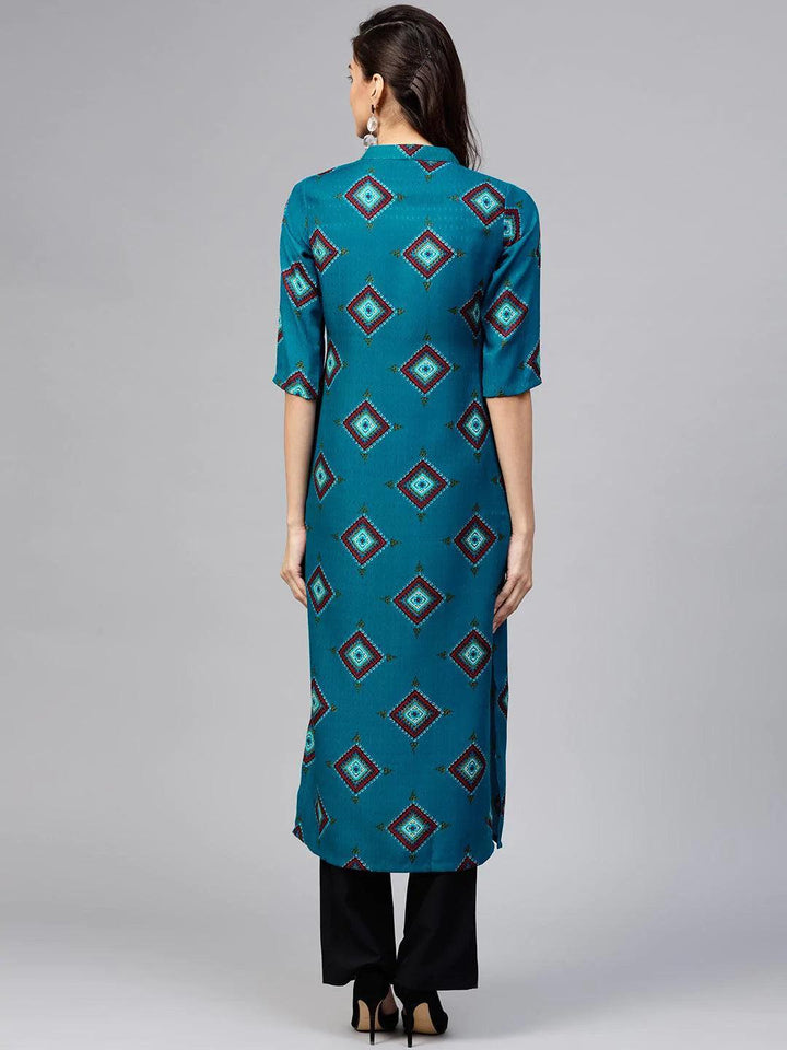 Blue Printed Polyester Kurta - ShopLibas