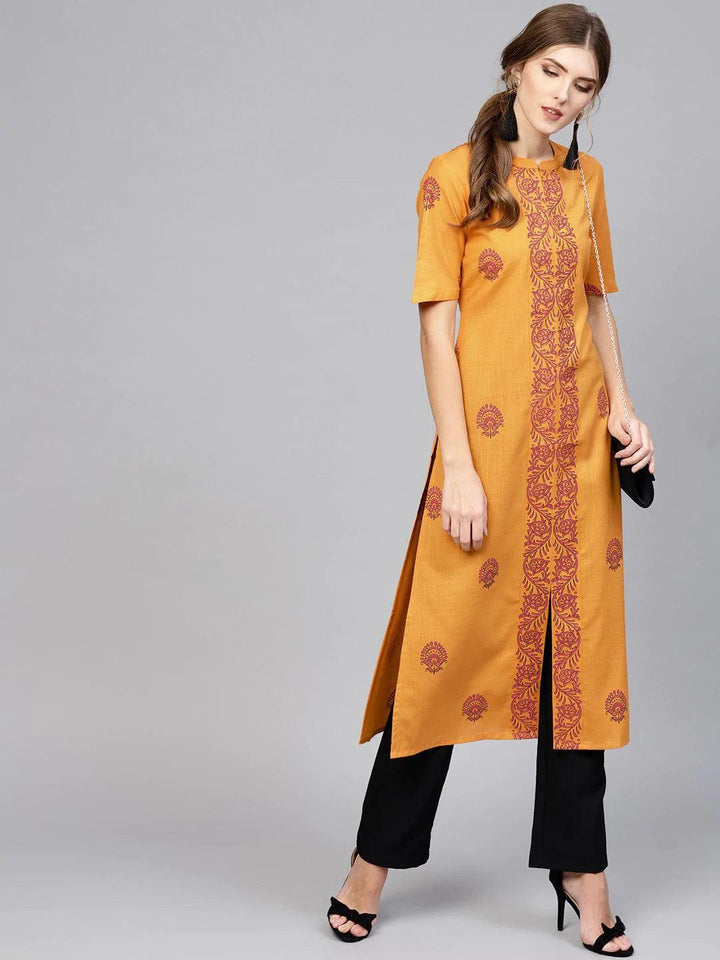 Yellow Printed Cotton Kurta - ShopLibas