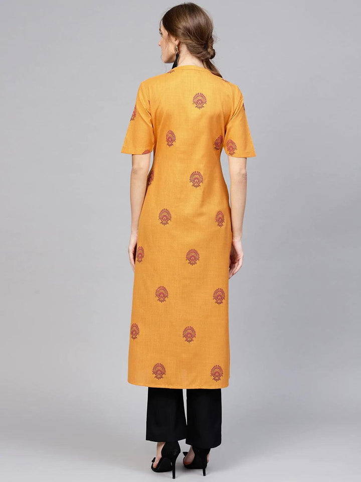 Yellow Printed Cotton Kurta - ShopLibas