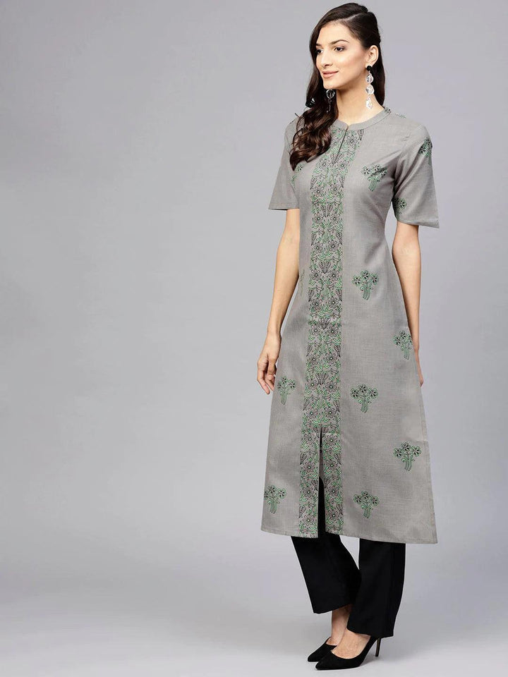 Grey Printed Cotton Kurta - ShopLibas