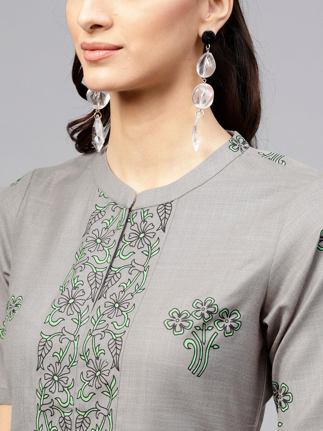 Grey Printed Cotton Kurta - ShopLibas