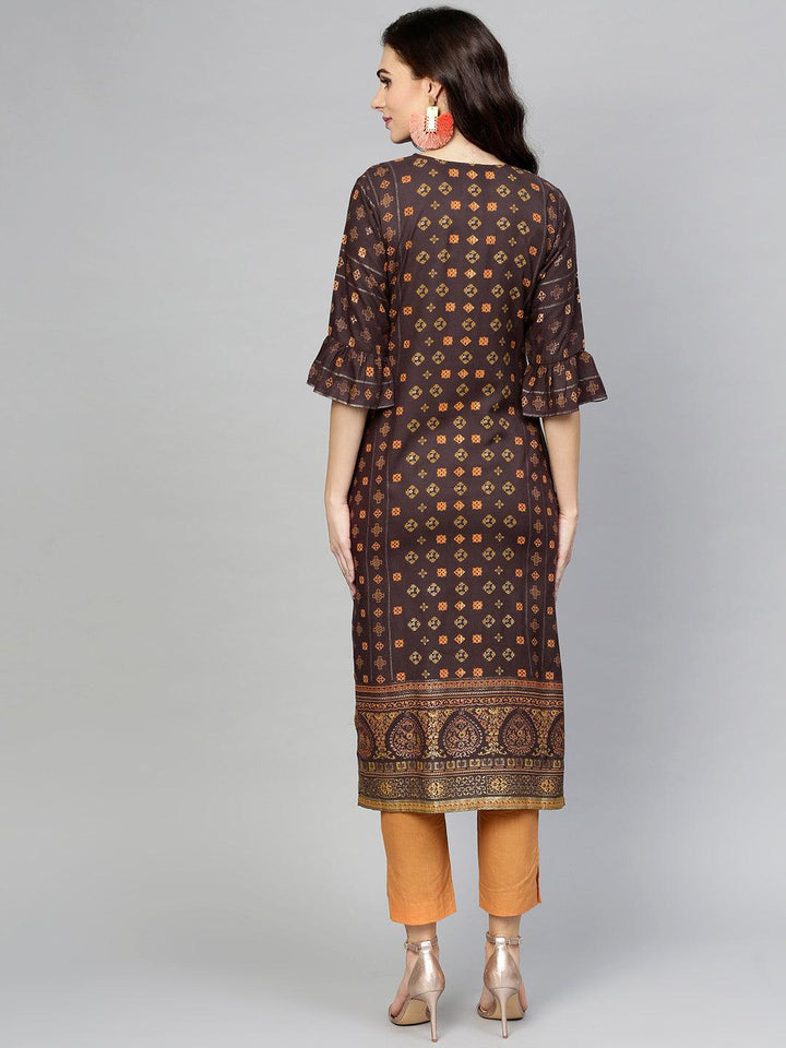 Brown Printed Rayon Kurta - ShopLibas