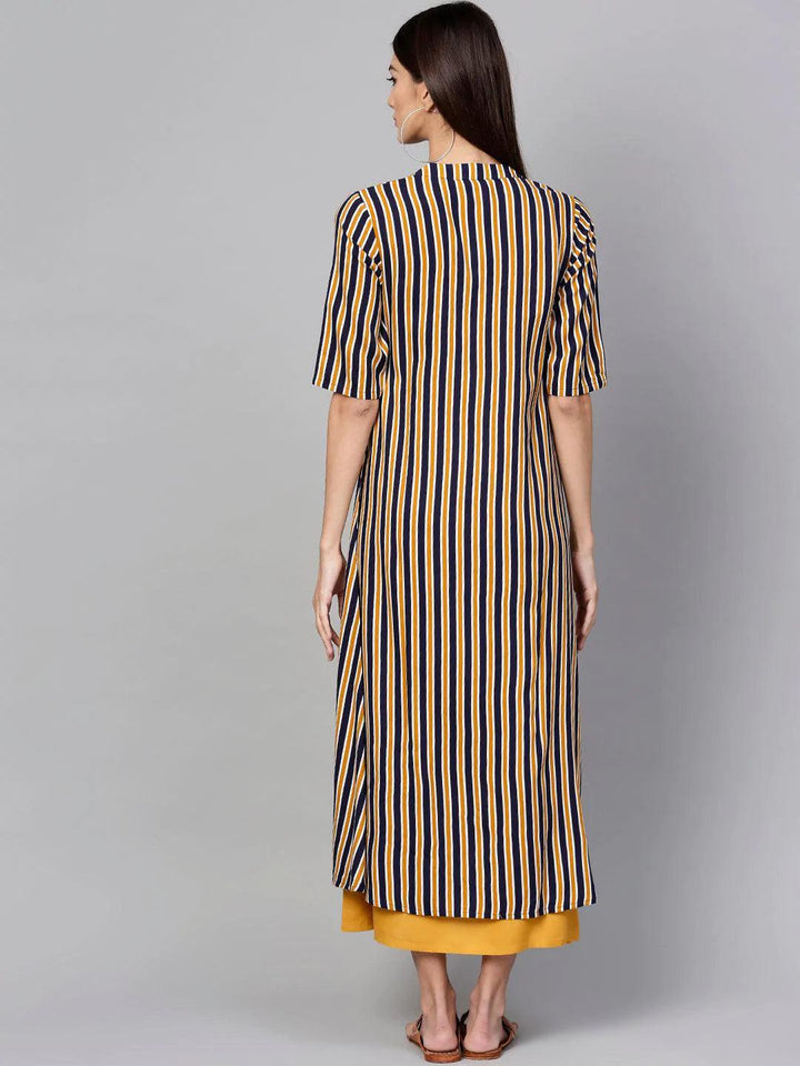 Yellow Striped Rayon Dress With Jacket - ShopLibas