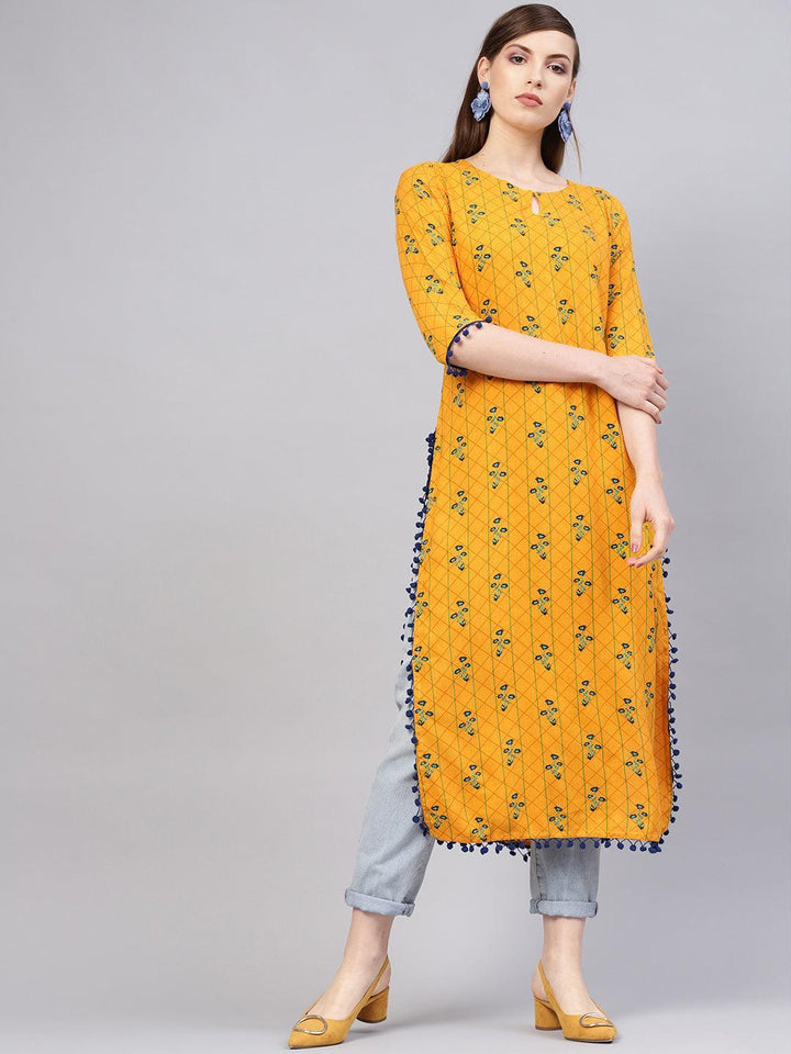 Yellow Printed Rayon Kurta - ShopLibas