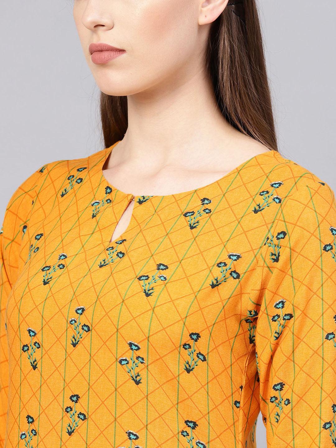 Yellow Printed Rayon Kurta - ShopLibas