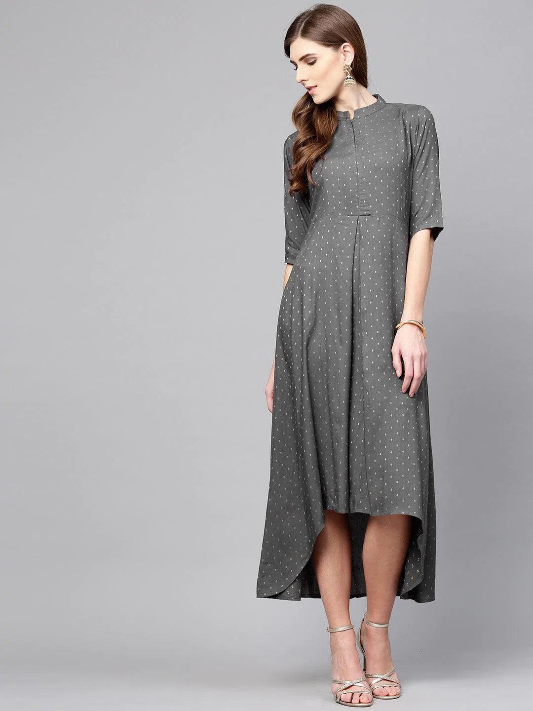 Grey Printed Rayon Dress