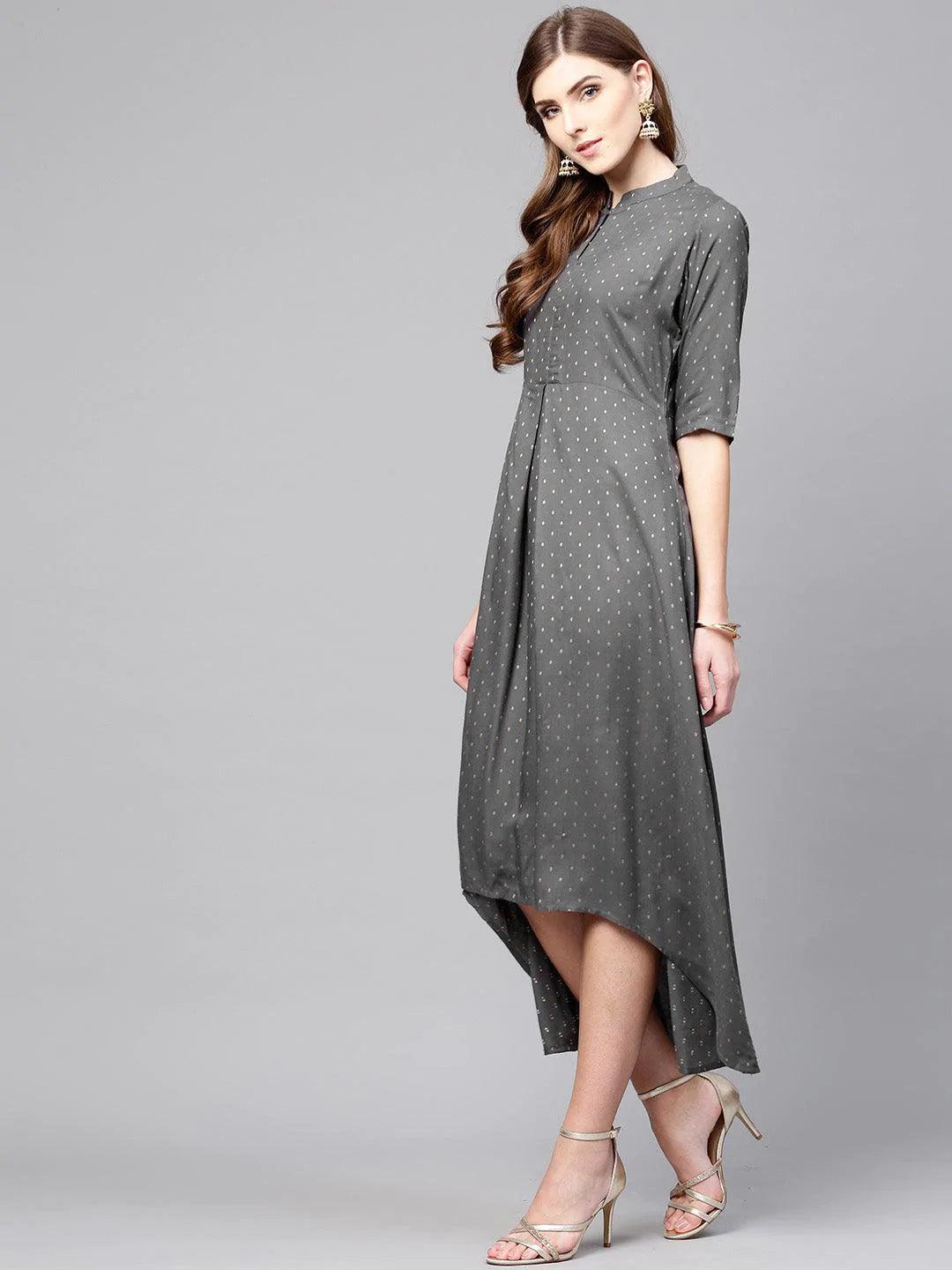 Grey Printed Rayon Dress