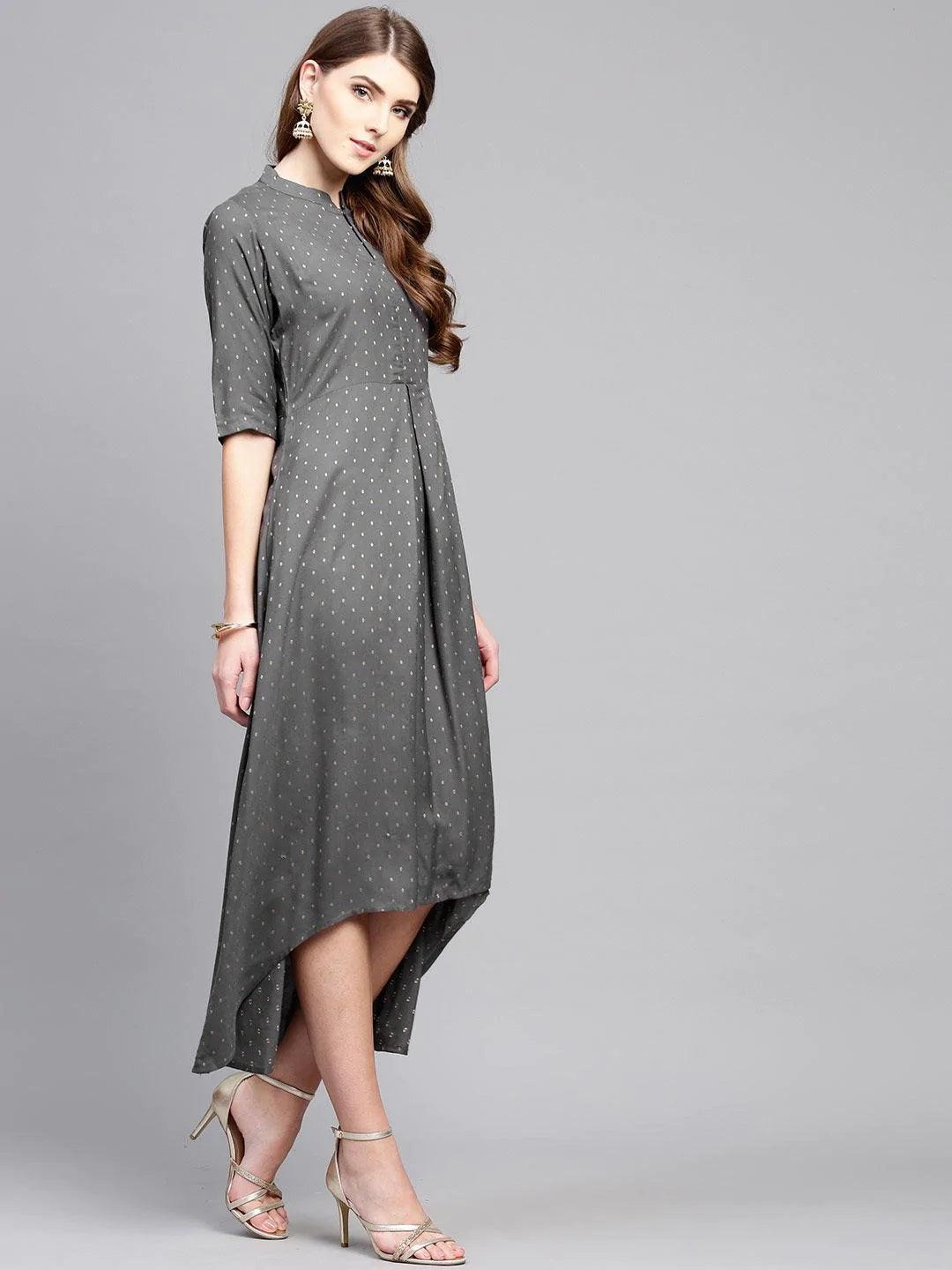 Grey Printed Rayon Dress