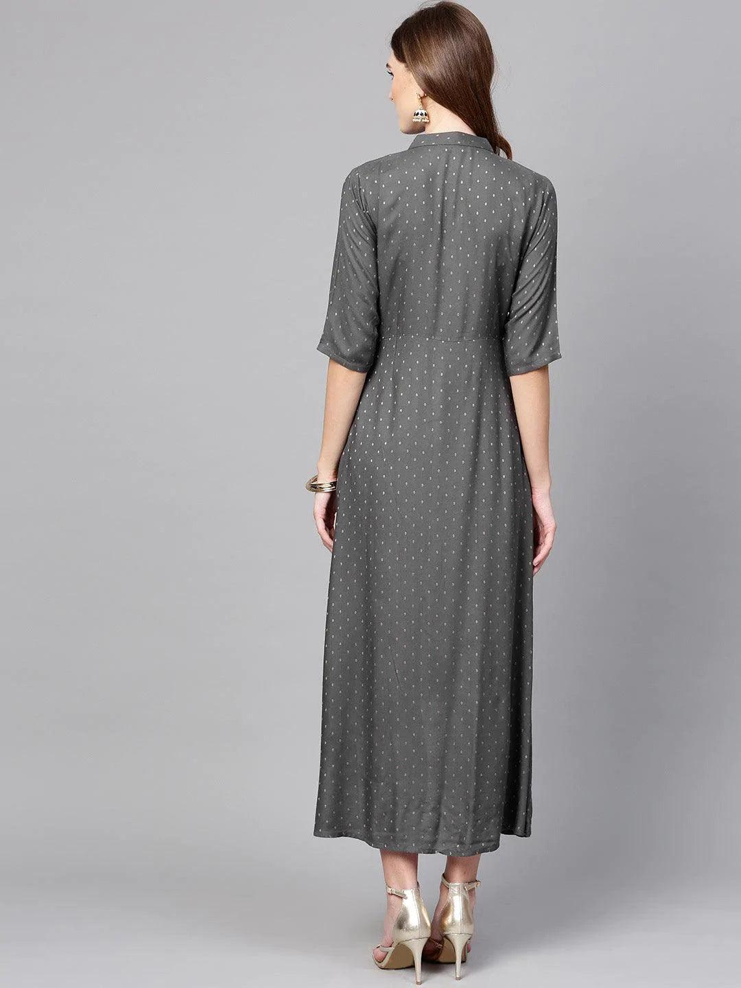 Grey Printed Rayon Dress