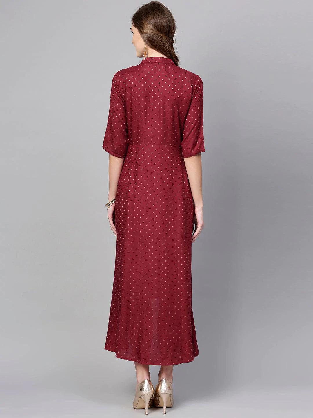 Maroon Printed Rayon Dress