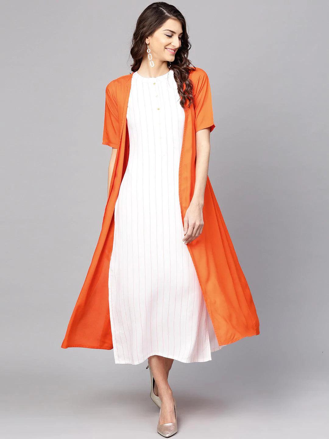 White Striped Rayon Dress With Jacket - ShopLibas