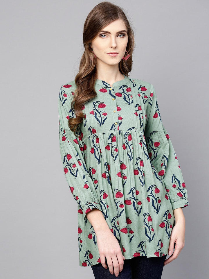 Green Printed Rayon Kurti - ShopLibas