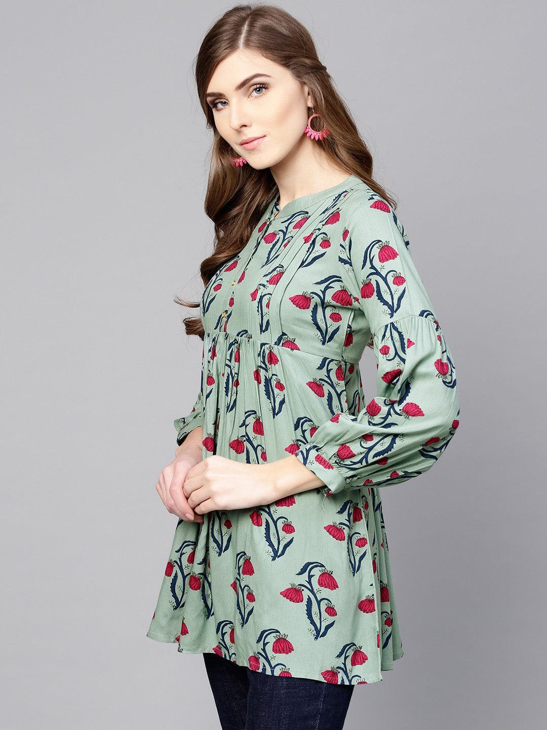 Green Printed Rayon Kurti - ShopLibas