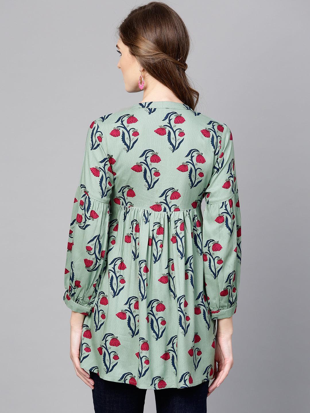 Green Printed Rayon Kurti