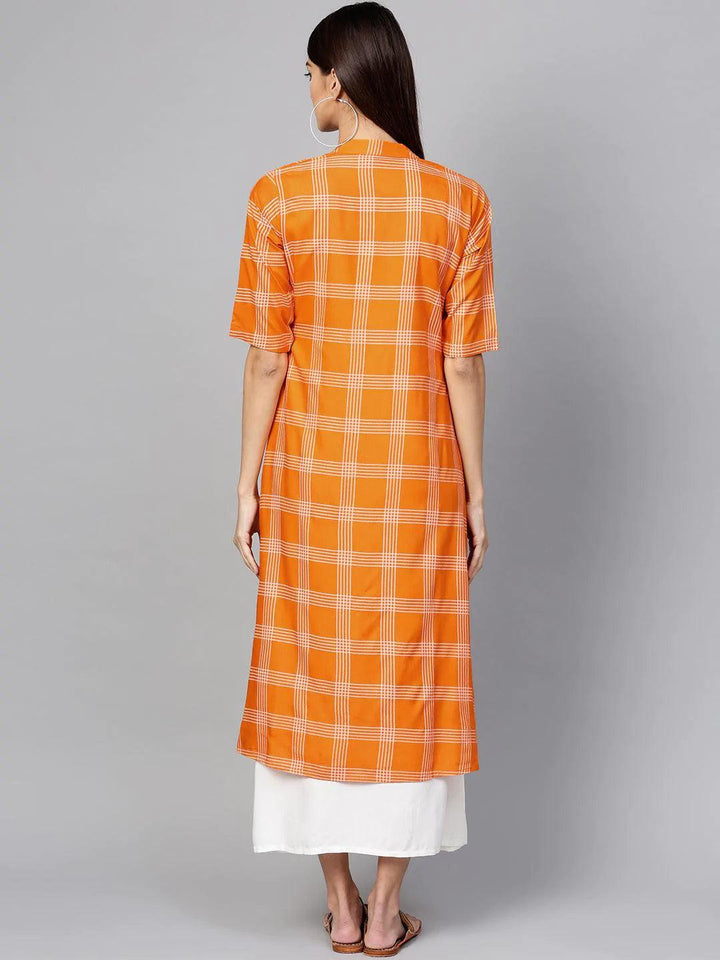 Orange Checkered Rayon Dress With Jacket - ShopLibas