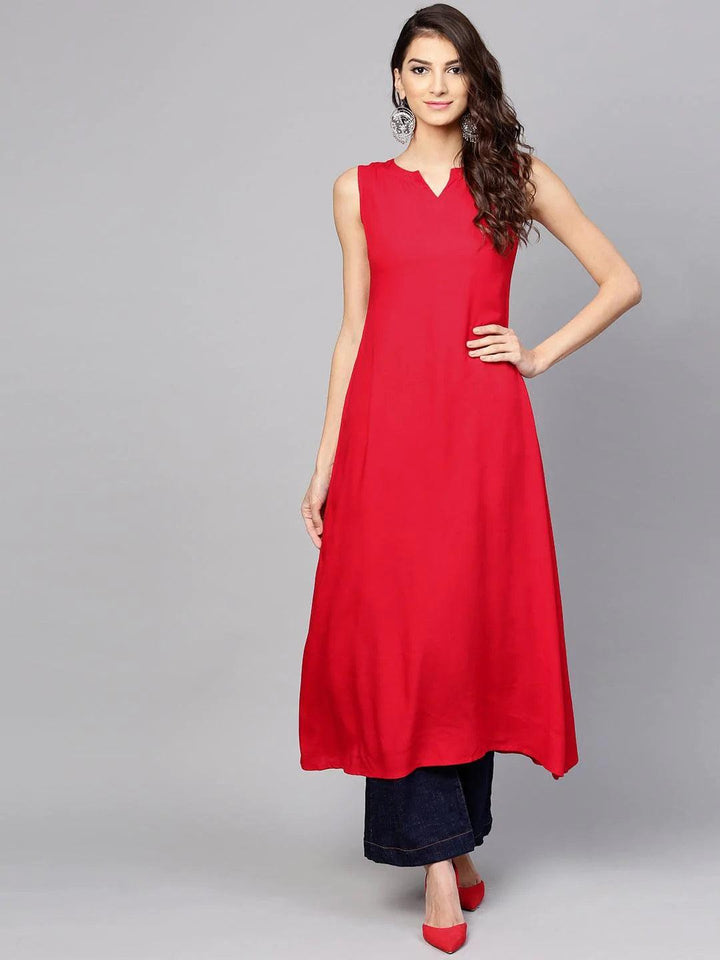 Red Checkered Rayon Kurta With Jacket - ShopLibas