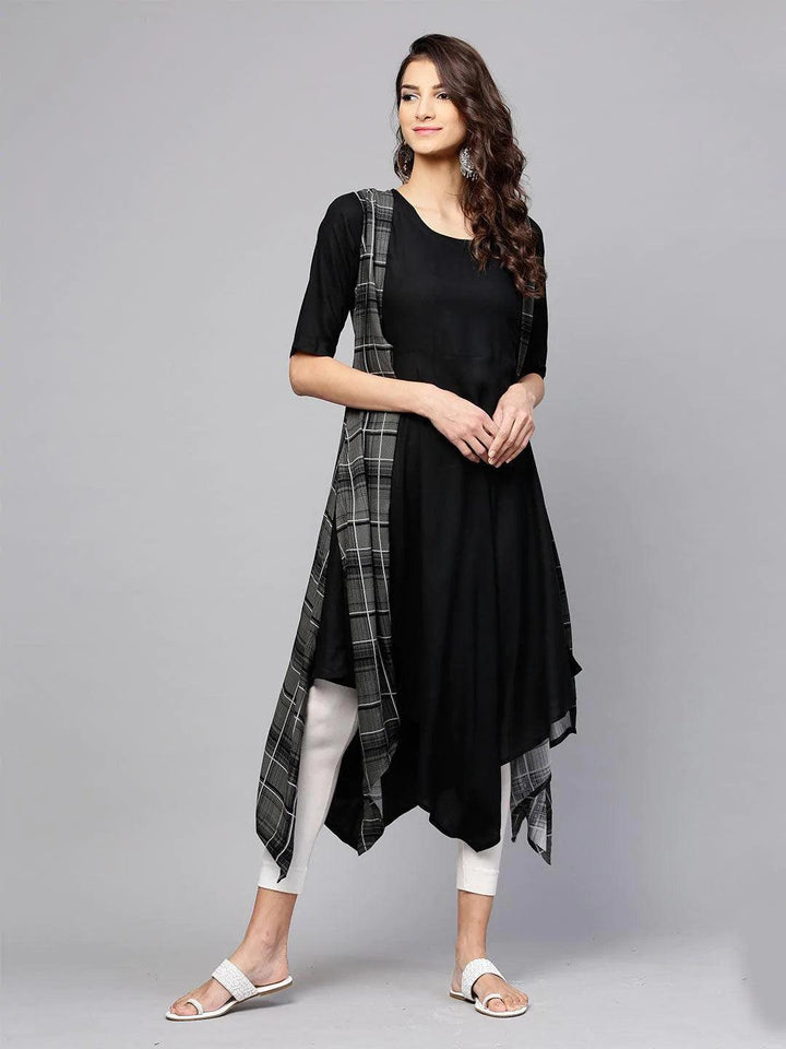 Black Solid Rayon Kurta With Jacket - ShopLibas