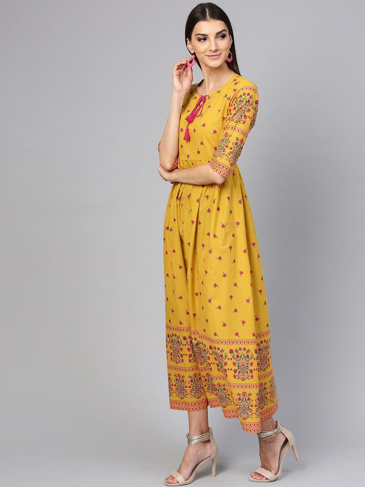 Yellow Printed Cotton Dress - ShopLibas