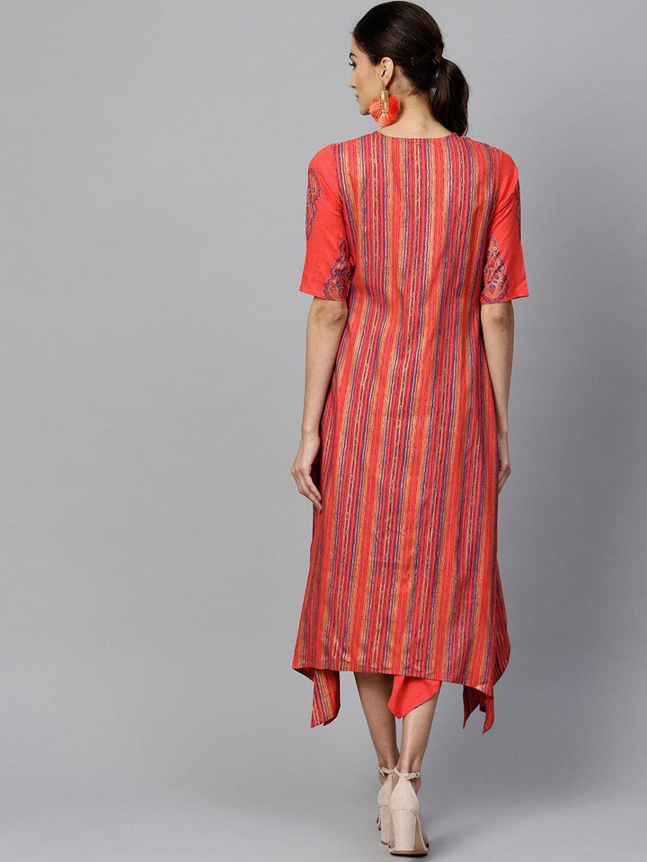 Red Printed Rayon Dress With Jacket - ShopLibas