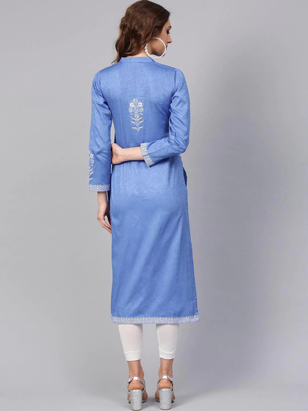 Blue Printed Cotton Kurta