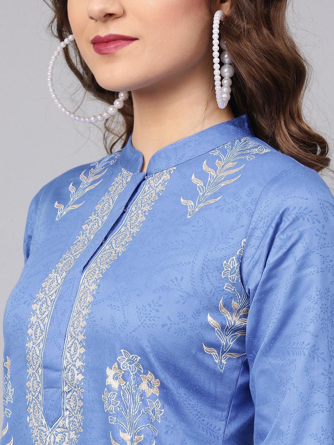 Blue Printed Cotton Kurta