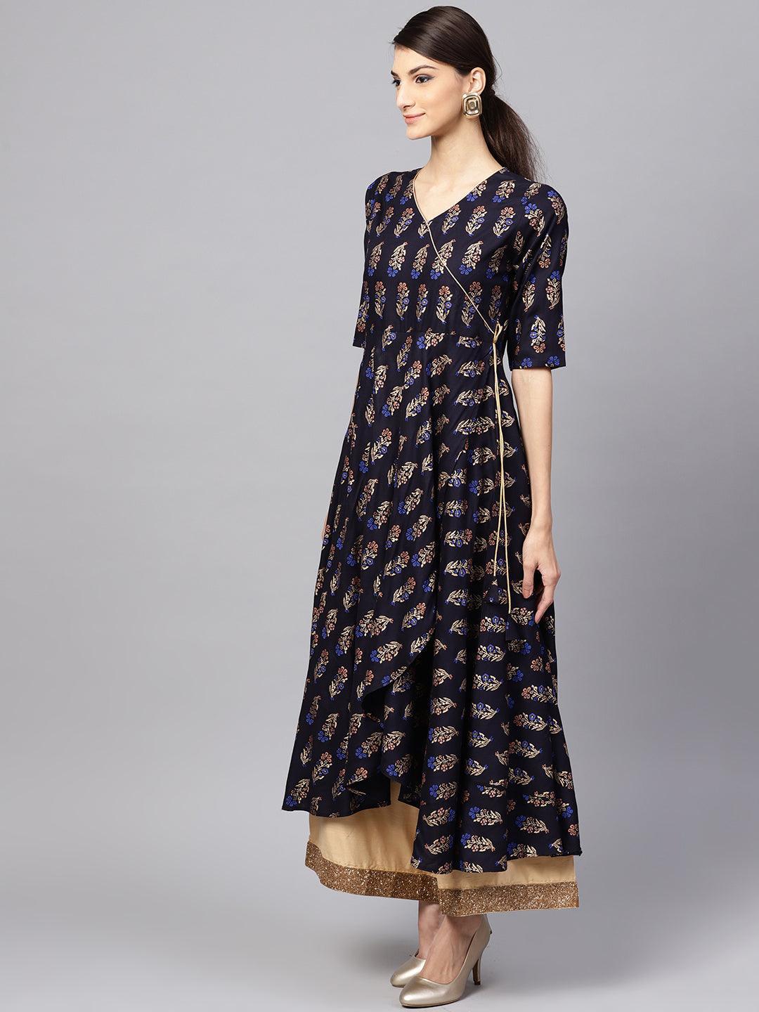 Blue Printed Rayon Kurta - ShopLibas