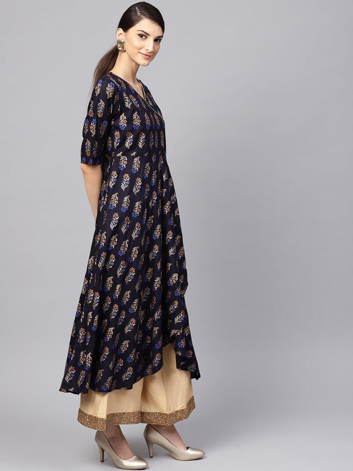 Blue Printed Rayon Kurta - ShopLibas