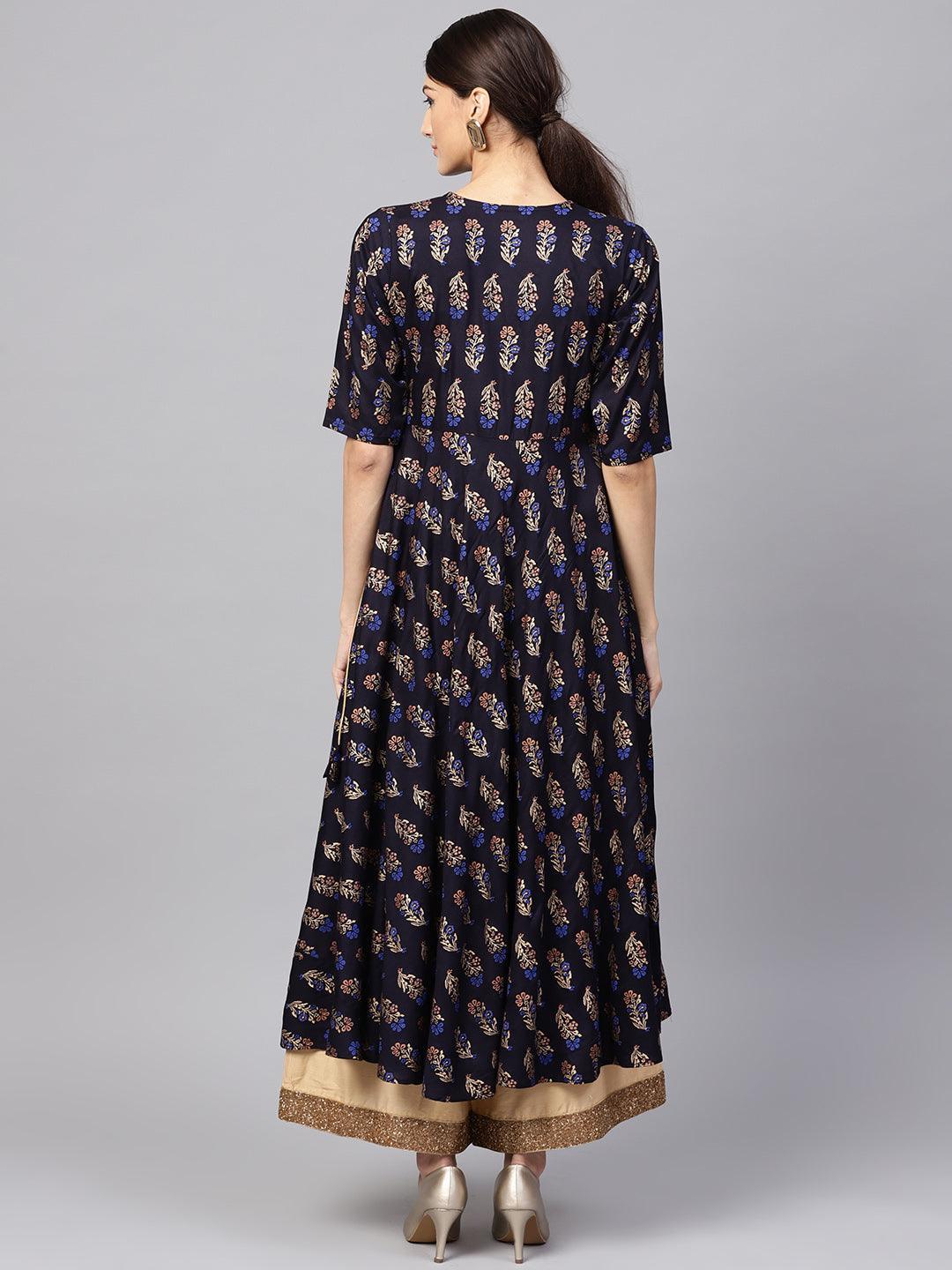 Blue Printed Rayon Kurta - ShopLibas