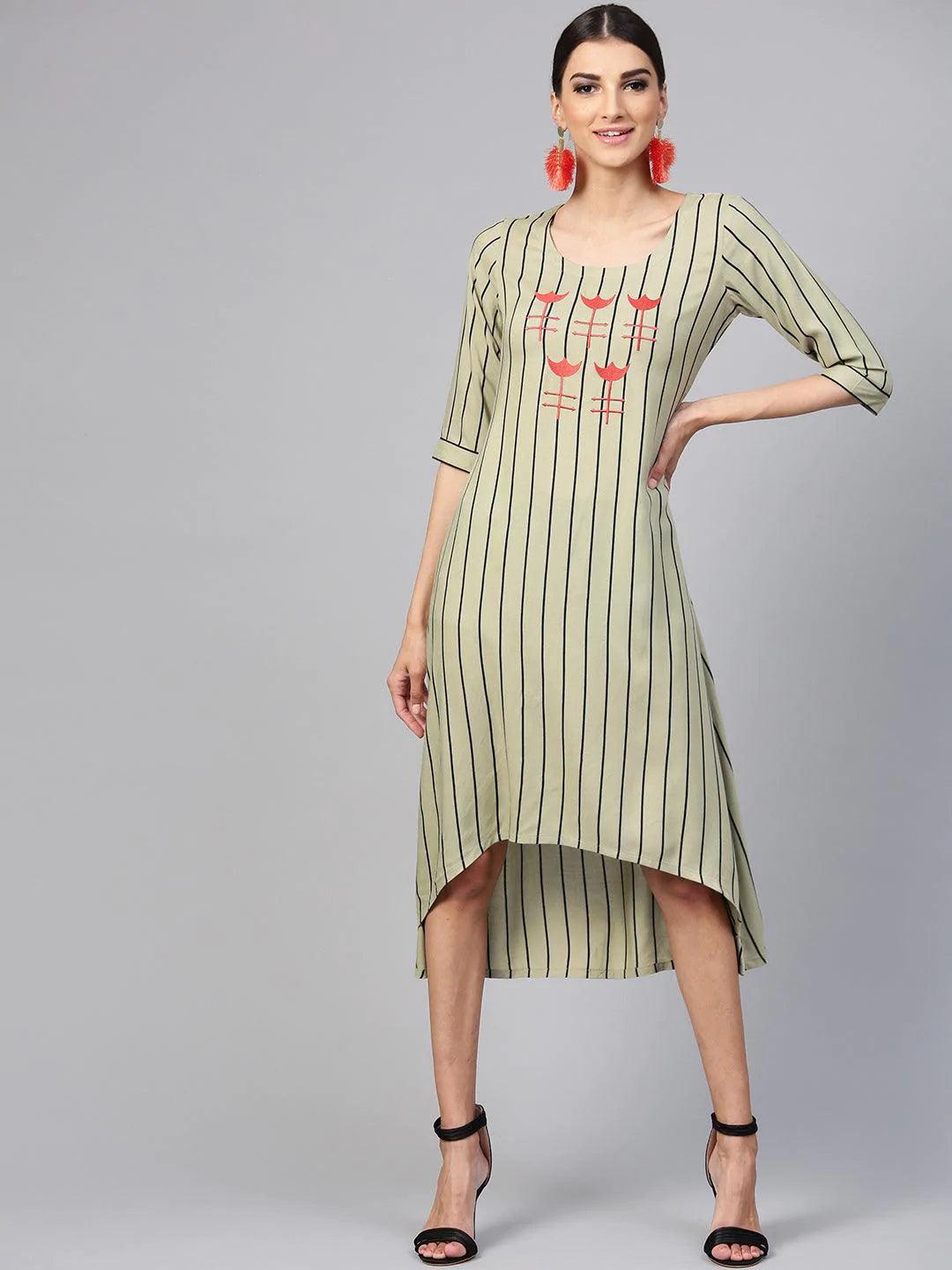 Green Striped Rayon Dress - ShopLibas