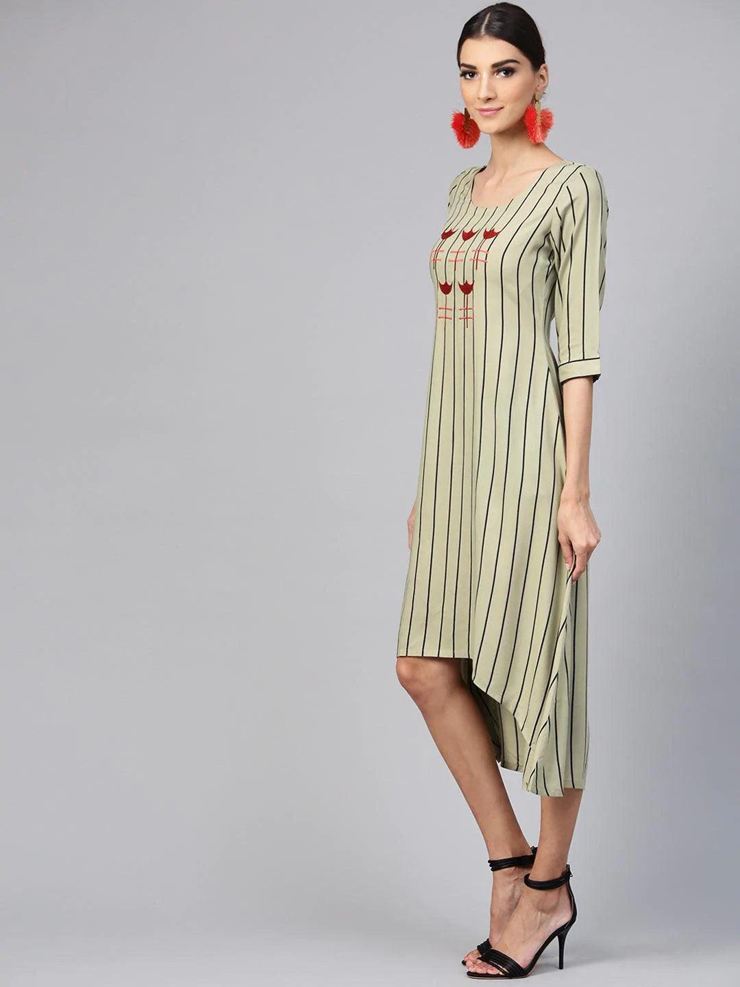 Green Striped Rayon Dress