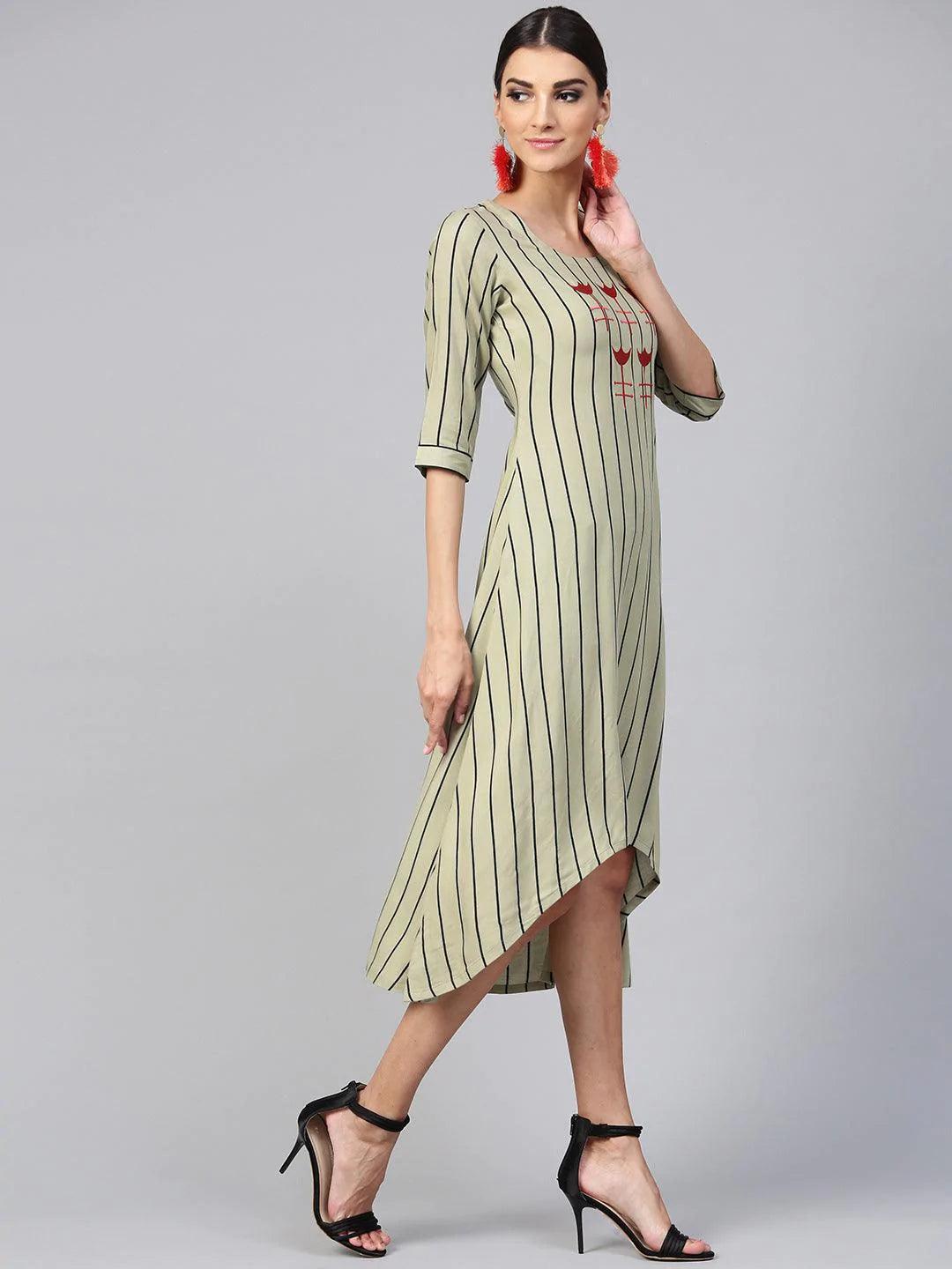 Green Striped Rayon Dress