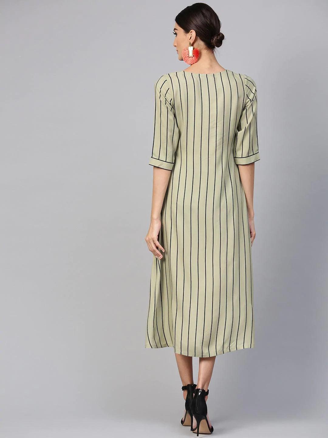 Green Striped Rayon Dress