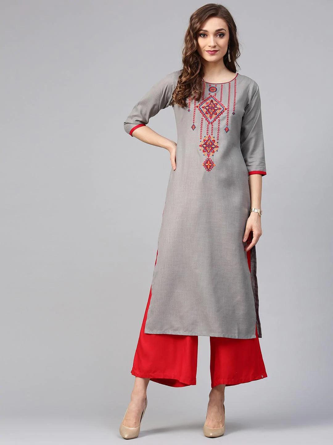 Grey Printed Rayon Kurta - ShopLibas