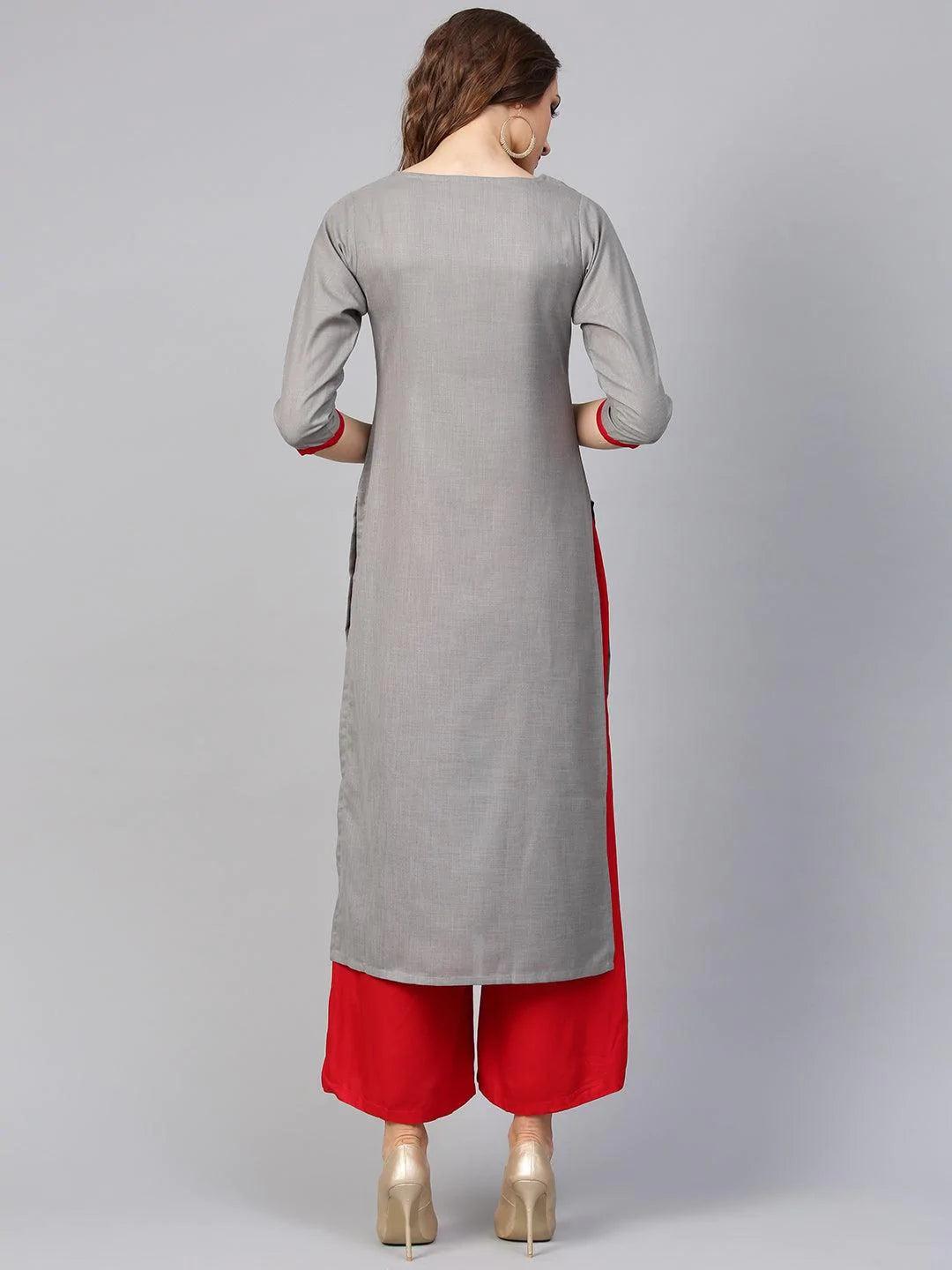 Grey Printed Rayon Kurta - ShopLibas