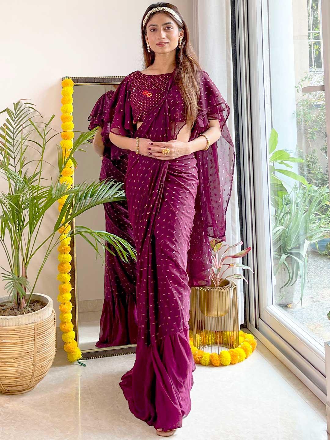 Purple Georgette Ready to Wear Saree