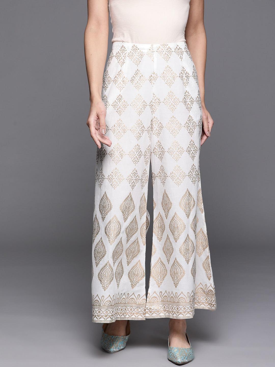 White Printed Cotton Palazzos