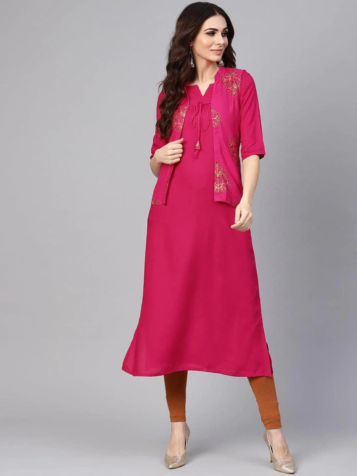 Pink Solid Rayon Kurta With Jacket - ShopLibas