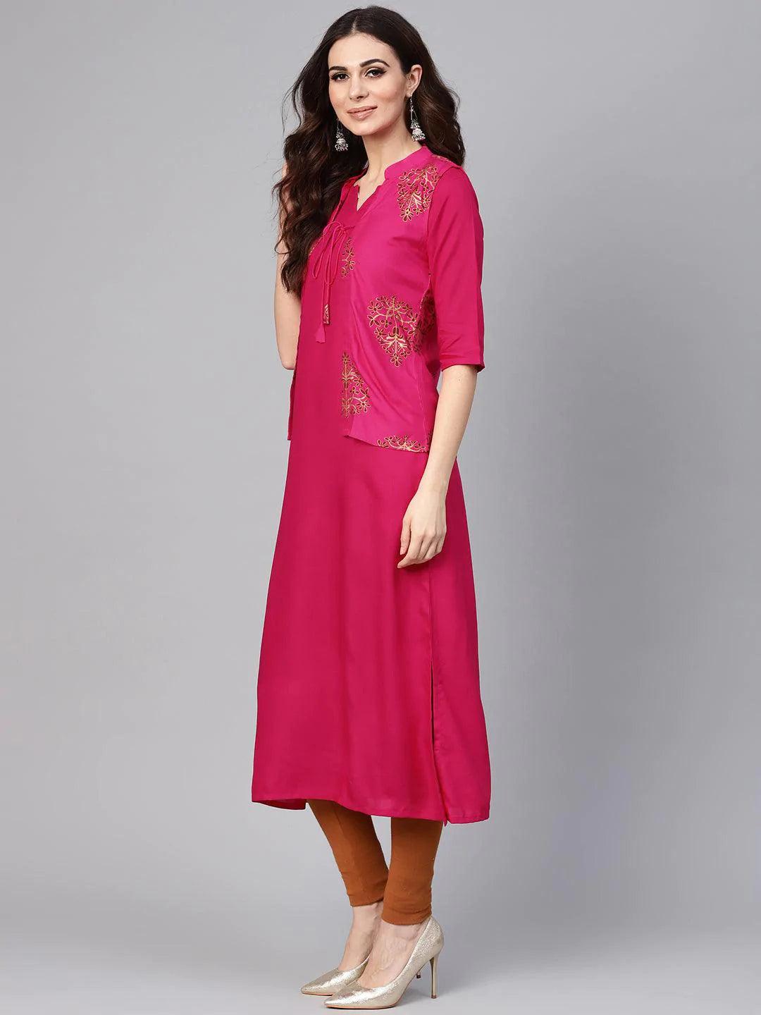 Pink Solid Rayon Kurta With Jacket - ShopLibas