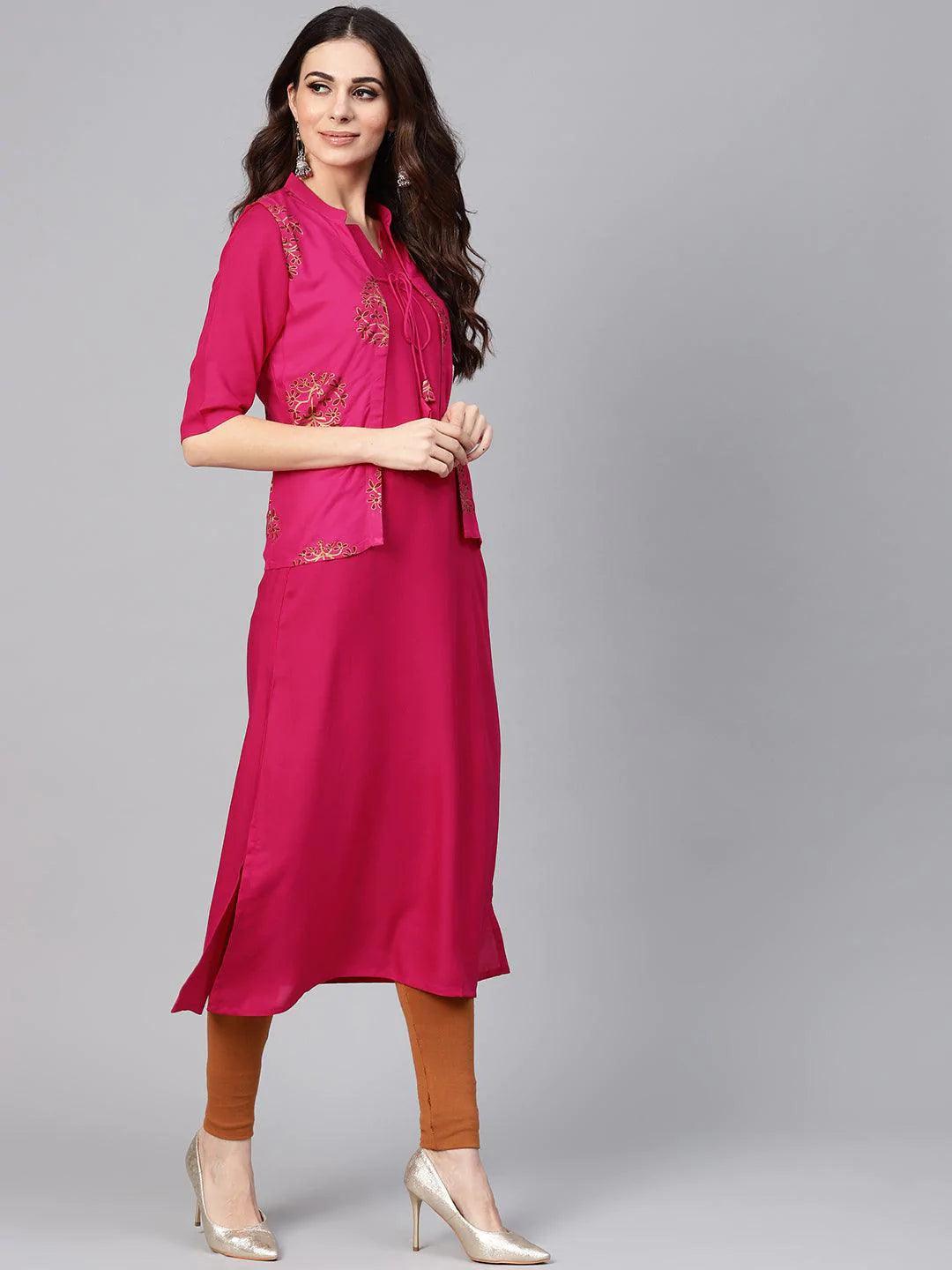 Pink Solid Rayon Kurta With Jacket - ShopLibas