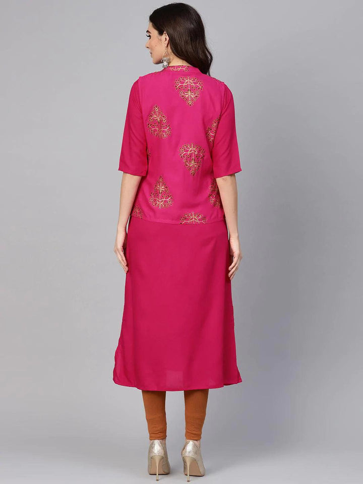 Pink Solid Rayon Kurta With Jacket - ShopLibas