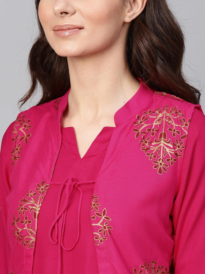 Pink Solid Rayon Kurta With Jacket - ShopLibas