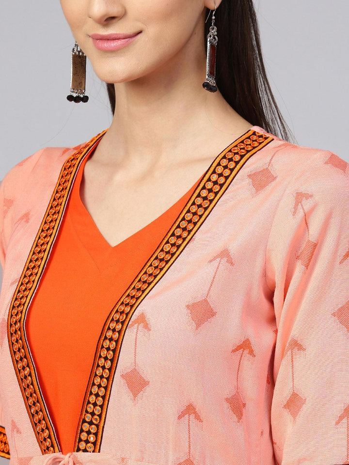 Orange Printed Rayon Dress With Jacket - ShopLibas