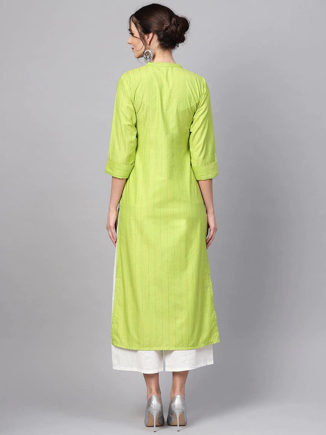 Green Striped Cotton Kurta