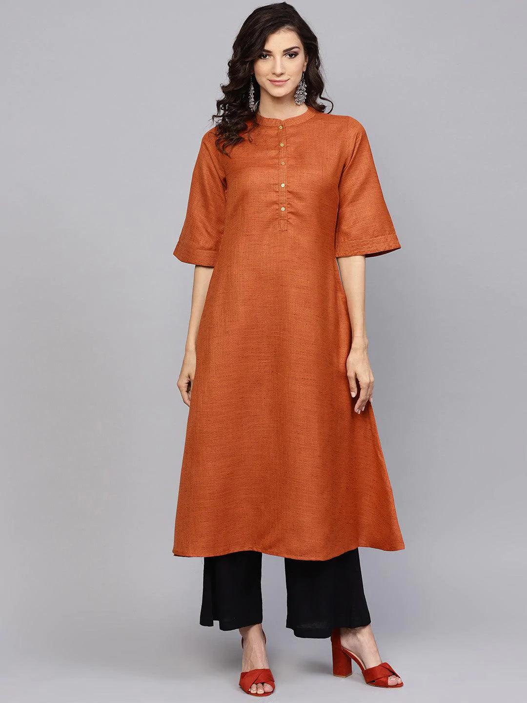 Rust Solid Cotton Kurta - ShopLibas