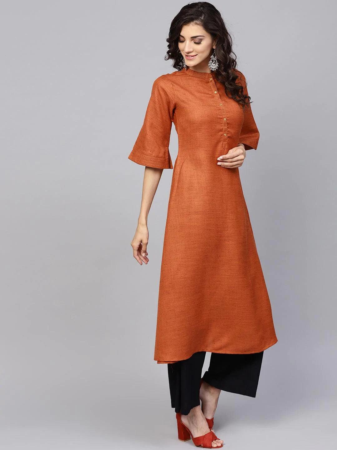 Rust Solid Cotton Kurta - ShopLibas